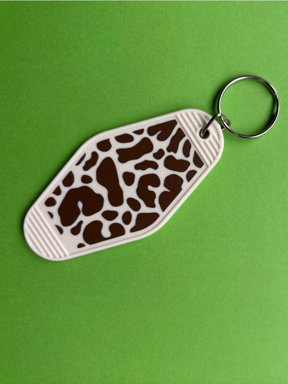 Hand made Retro Cow Print Motel Keychain - Brown & tan